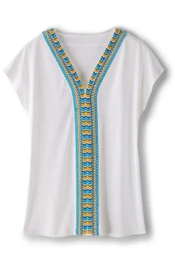 Clearance Soft Surroundings Izabel Embroidered Tee White
