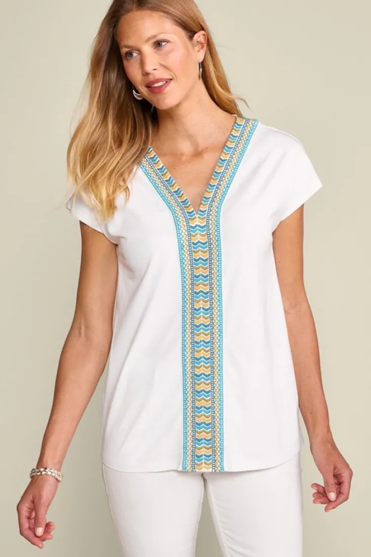 Clearance Soft Surroundings Izabel Embroidered Tee White