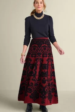 Discount Soft Surroundings Jacobean Sweater Skirt RedBaroque