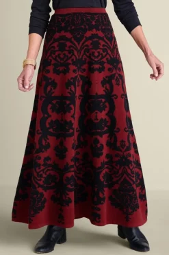 Discount Soft Surroundings Jacobean Sweater Skirt RedBaroque