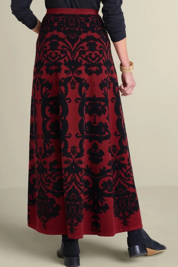 Discount Soft Surroundings Jacobean Sweater Skirt RedBaroque