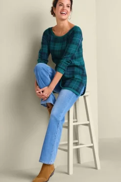 Soft Surroundings Janece Plaid Sweater Tunic FestivePlaidGreen