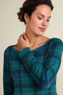 Soft Surroundings Janece Plaid Sweater Tunic FestivePlaidGreen