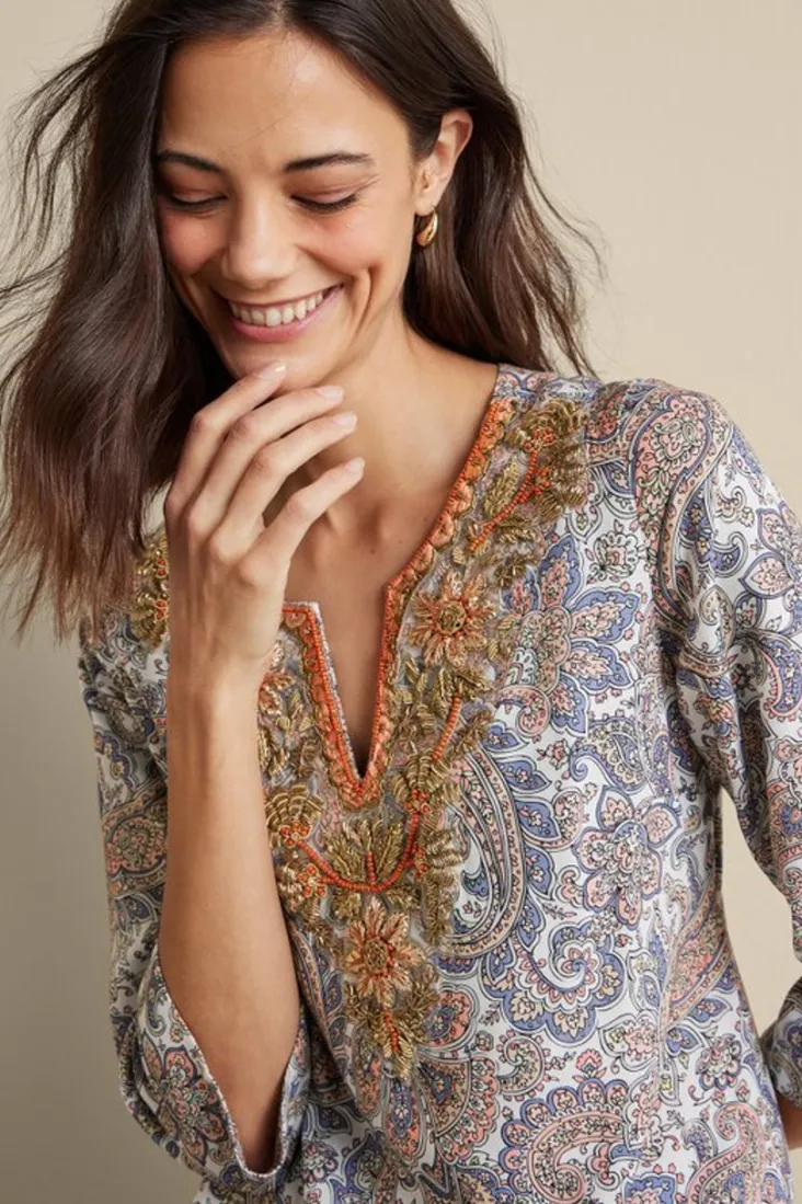 Discount Soft Surroundings Kaimana Embellished Tunic SpringPaisley