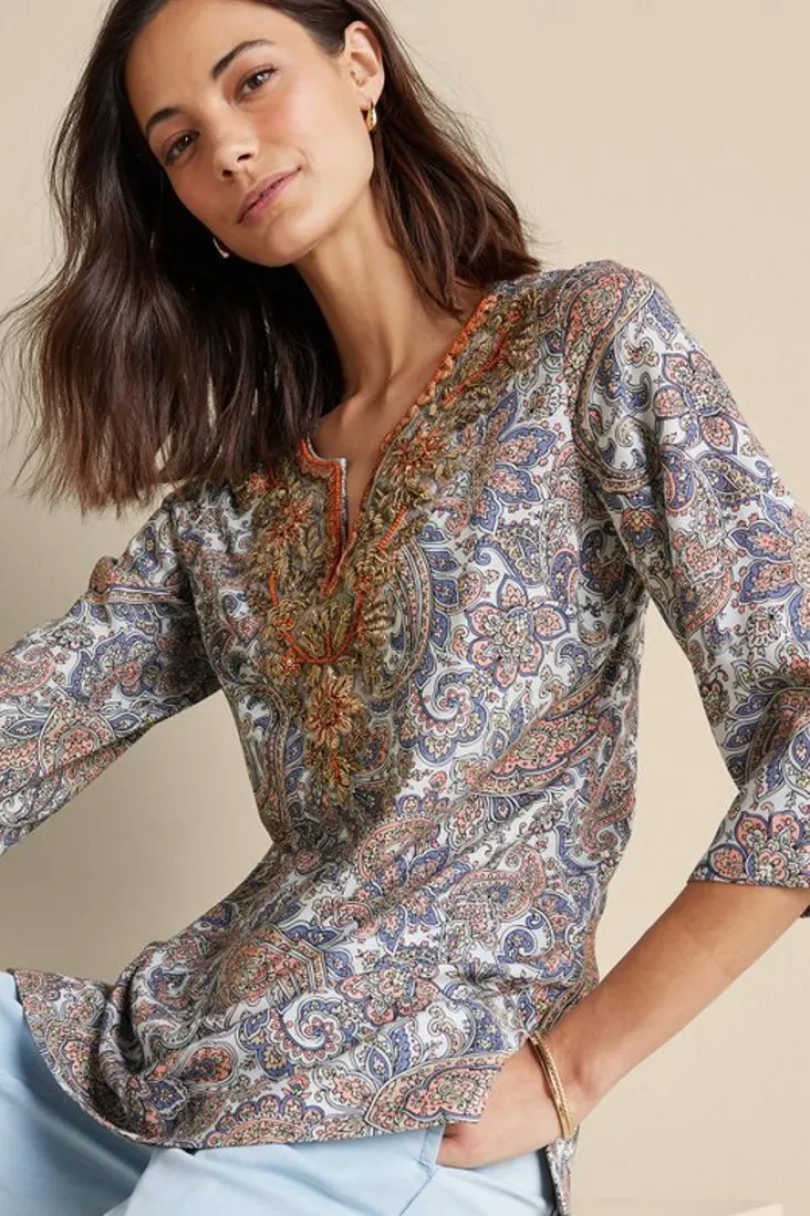 Discount Soft Surroundings Kaimana Embellished Tunic SpringPaisley