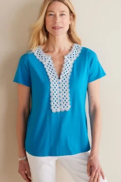 New Soft Surroundings Kaitlyn Embellished Knit Tee SwedishBlue