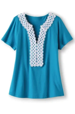 New Soft Surroundings Kaitlyn Embellished Knit Tee SwedishBlue