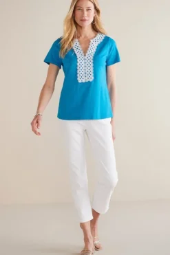 New Soft Surroundings Kaitlyn Embellished Knit Tee SwedishBlue