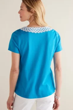 New Soft Surroundings Kaitlyn Embellished Knit Tee SwedishBlue