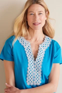 New Soft Surroundings Kaitlyn Embellished Knit Tee SwedishBlue
