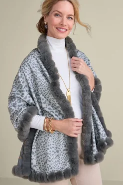 New Soft Surroundings Katya Faux Fur Trim Wrap Scarf Gray