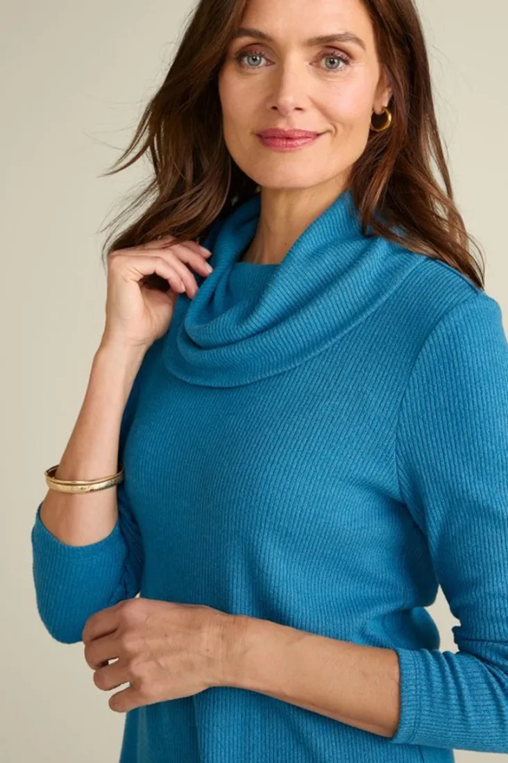 Soft Surroundings Kayla Rib Knit Cowl Neck Tunic