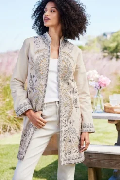 New Soft Surroundings Kerala Embellished Natural Jacket NaturalSeed