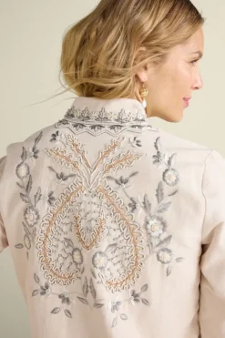 New Soft Surroundings Kerala Embellished Natural Jacket NaturalSeed