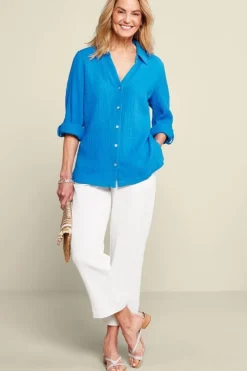 Hot Soft Surroundings Khulani Straight Leg Gauze Crop Pants Navy