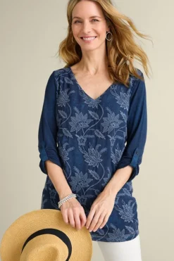 Outlet Soft Surroundings Kimbra Embroidered Tunic DenimBlue