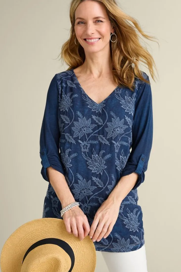 Outlet Soft Surroundings Kimbra Embroidered Tunic DenimBlue