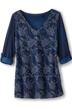Outlet Soft Surroundings Kimbra Embroidered Tunic DenimBlue