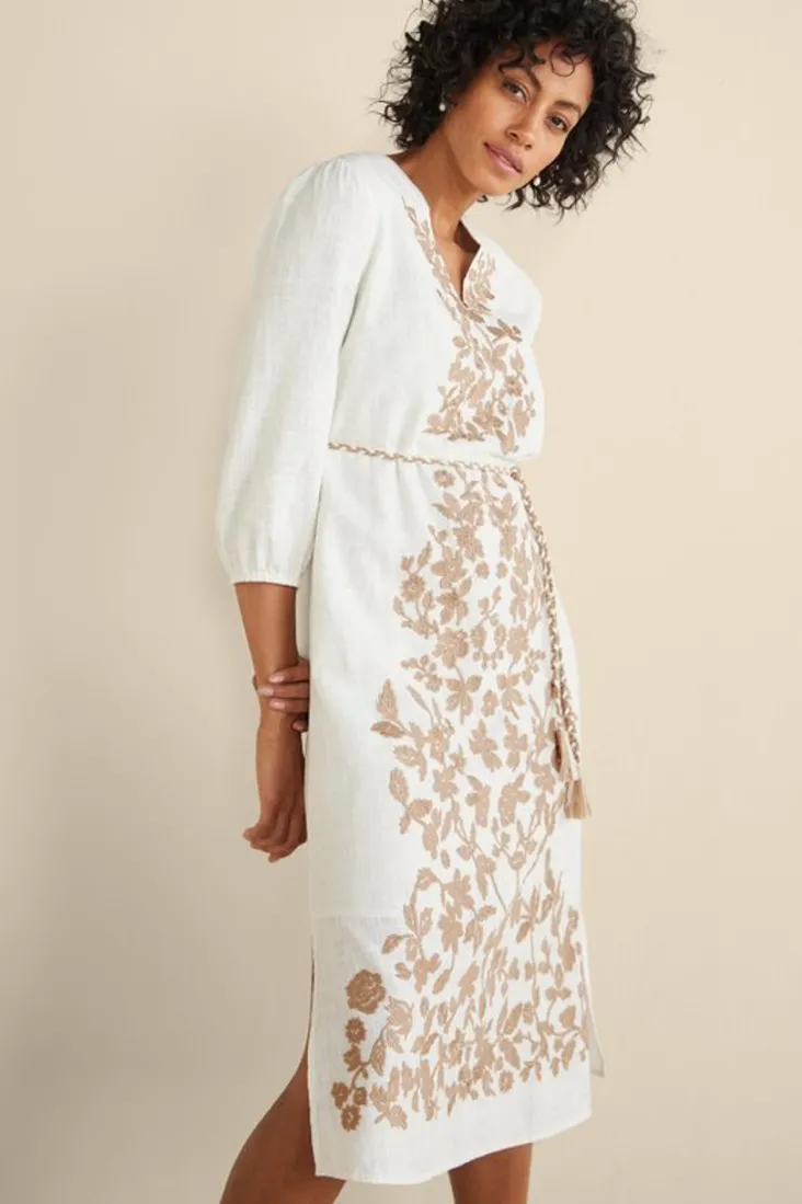 Discount Soft Surroundings Kimora Embroidered Midi Dress IvoryPearl