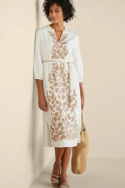 Discount Soft Surroundings Kimora Embroidered Midi Dress IvoryPearl