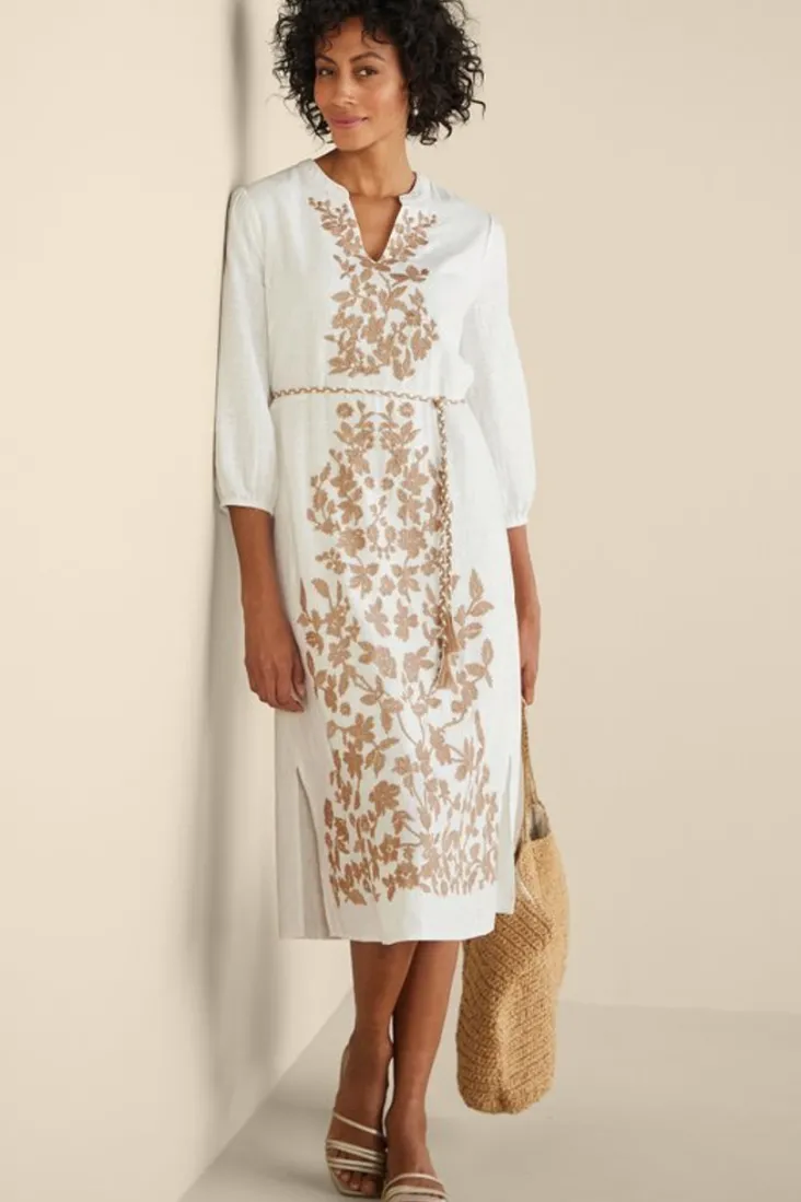 Discount Soft Surroundings Kimora Embroidered Midi Dress IvoryPearl
