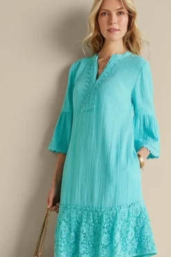Hot Soft Surroundings Kiona Gauze Short Dress HawaiianAqua