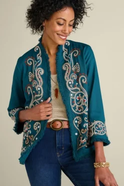 Soft Surroundings Kiruna Embroidered Jacket Teal