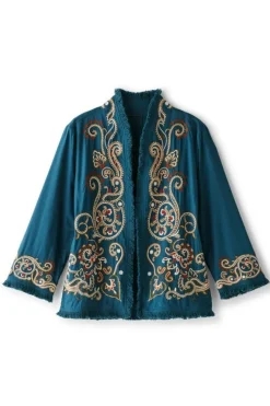 Soft Surroundings Kiruna Embroidered Jacket Teal