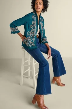 Soft Surroundings Kiruna Embroidered Jacket Teal