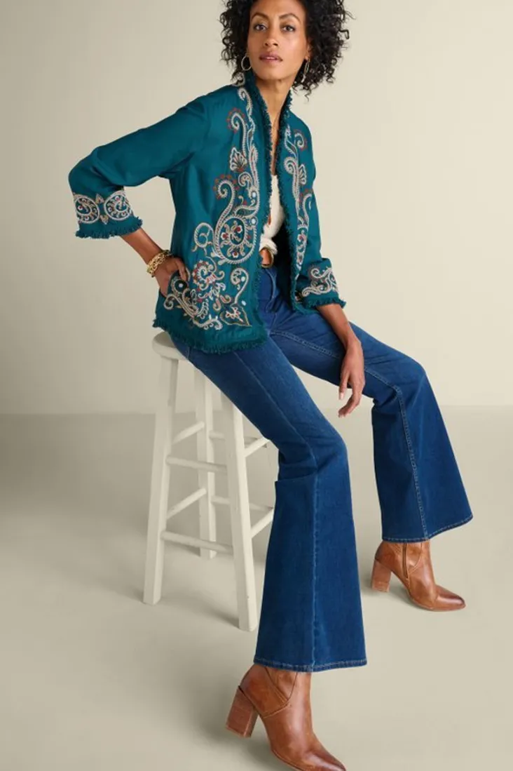 Soft Surroundings Kiruna Embroidered Jacket Teal