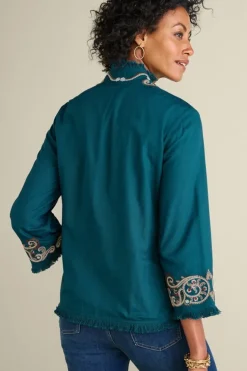 Soft Surroundings Kiruna Embroidered Jacket Teal
