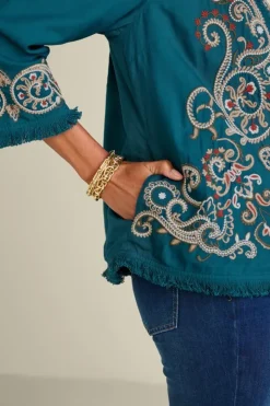 Soft Surroundings Kiruna Embroidered Jacket Teal