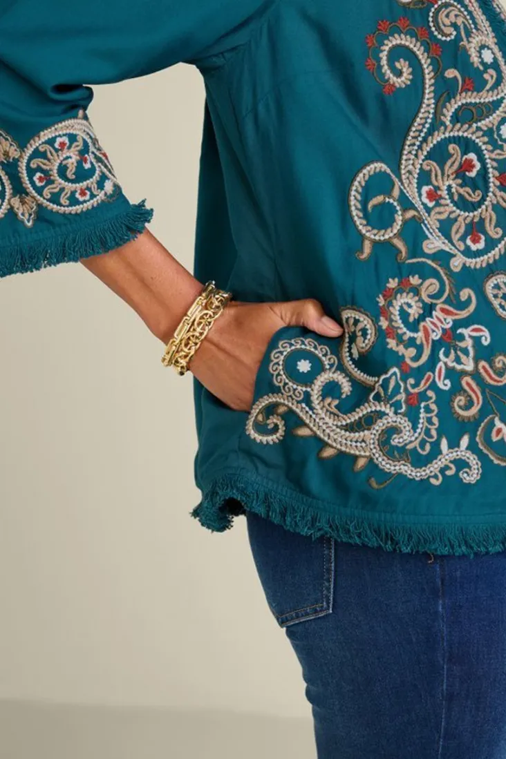 Soft Surroundings Kiruna Embroidered Jacket Teal
