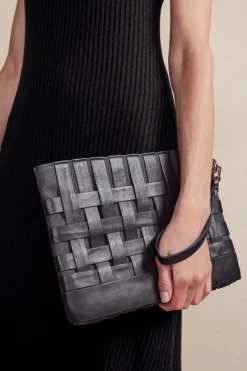 Soft Surroundings Leather Strap In Clutch Black