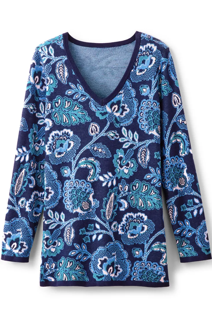 Soft Surroundings Leonor Jacquard Tunic Sweater FallGardenBlue