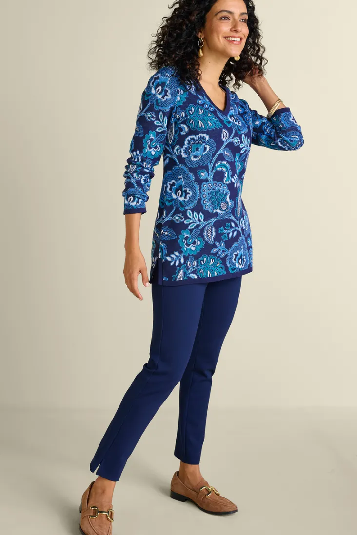 Soft Surroundings Leonor Jacquard Tunic Sweater FallGardenBlue