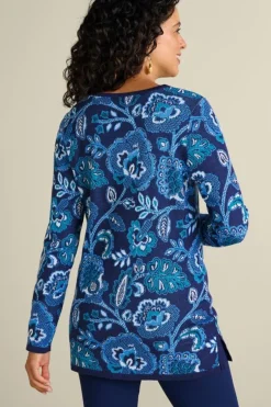 Soft Surroundings Leonor Jacquard Tunic Sweater FallGardenBlue