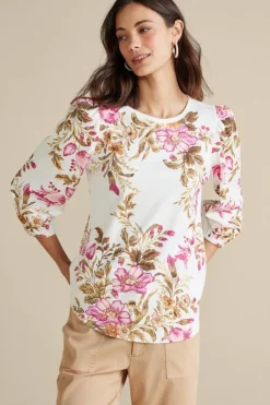 Discount Soft Surroundings Lesley Printed Top PainterlyPeonyFlowers
