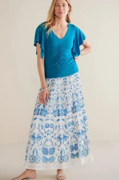 New Soft Surroundings Leya Ruched Top SwedishBlue
