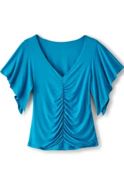 New Soft Surroundings Leya Ruched Top SwedishBlue