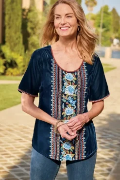 New Soft Surroundings Lilian Velvet Top MedievalBlue
