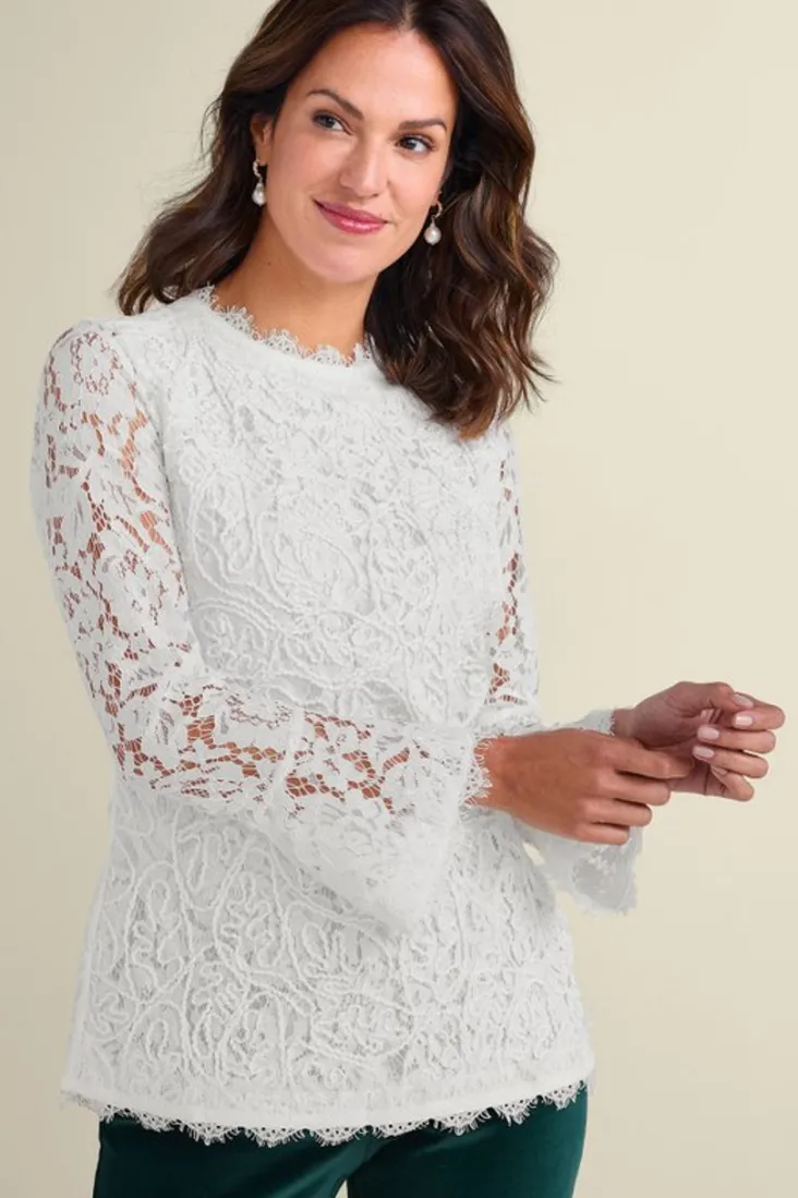 Soft Surroundings Lilith Lace Top White
