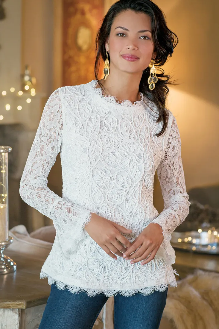 Soft Surroundings Lilith Lace Top White