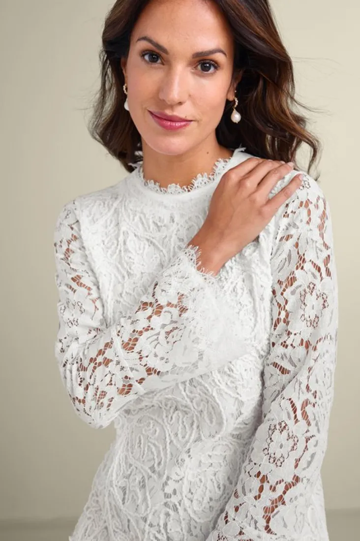 Soft Surroundings Lilith Lace Top White