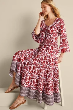 Hot Soft Surroundings Lily Midi Dress MaroonSketchedBotanical