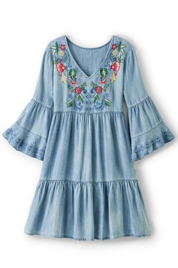 Sale Soft Surroundings Lina Short Dress LightChambray