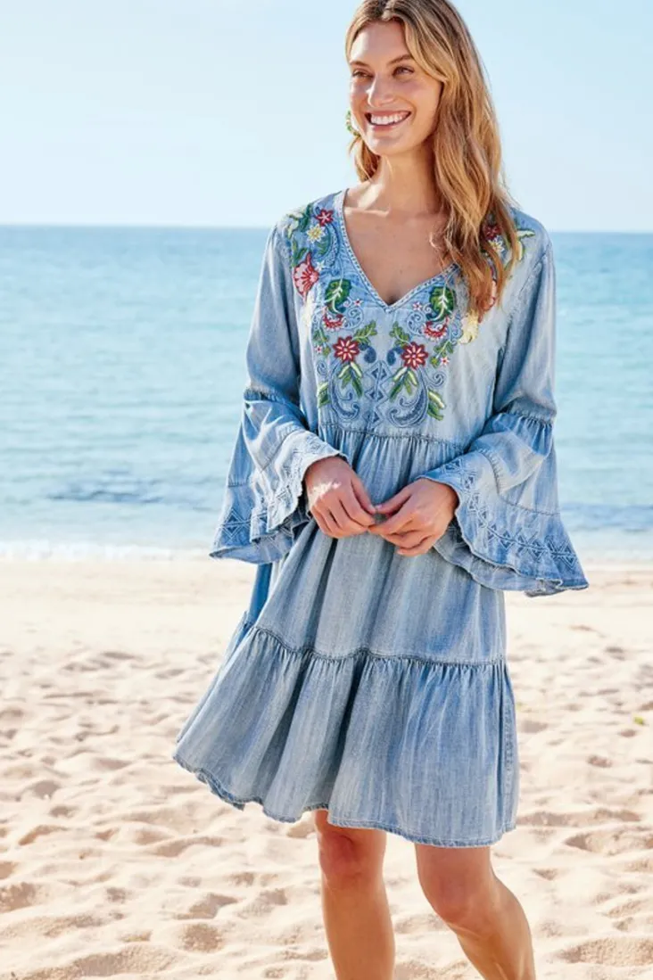Sale Soft Surroundings Lina Short Dress LightChambray