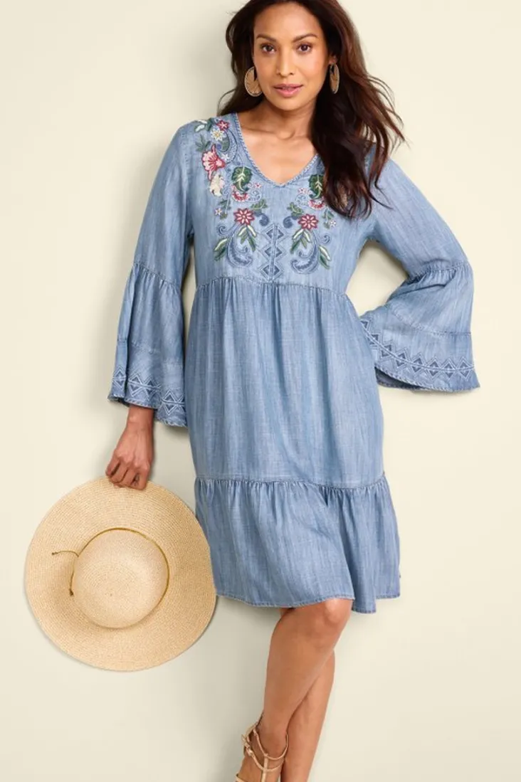 Sale Soft Surroundings Lina Short Dress LightChambray