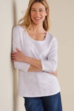 Hot Soft Surroundings Linnea Embroidered 3/4 Sleeve Tee Navy