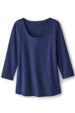 Hot Soft Surroundings Linnea Embroidered 3/4 Sleeve Tee Navy